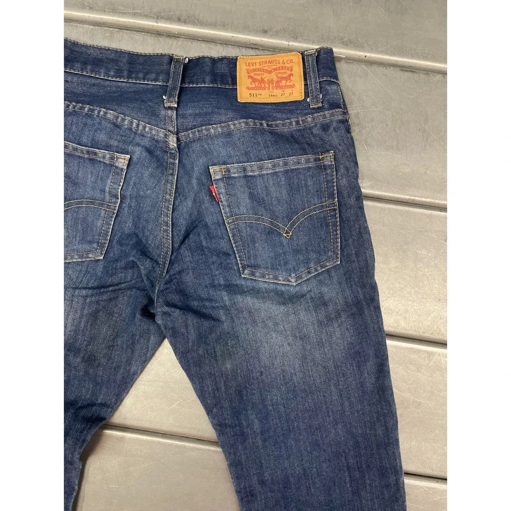 Levis 511 Jeans Womens Size‎ 14REG 27X28 Blue Dark Wash Denim Slim Straight Leg